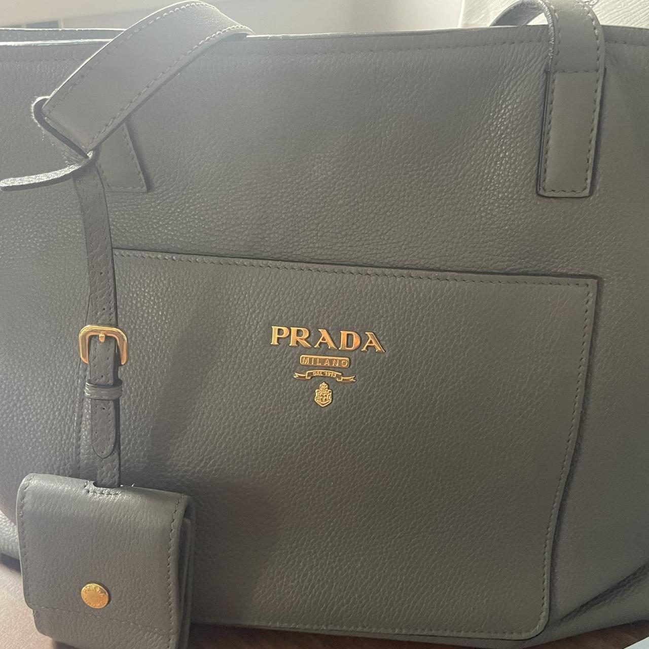 Prada Tote Bag for sale in marble grey. Reluctant