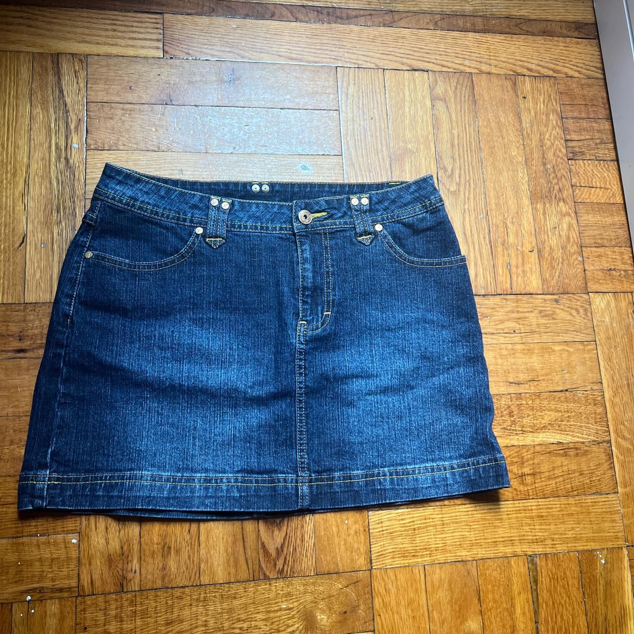 mini 90s denim skirt waist: 26/27 length:... - Depop