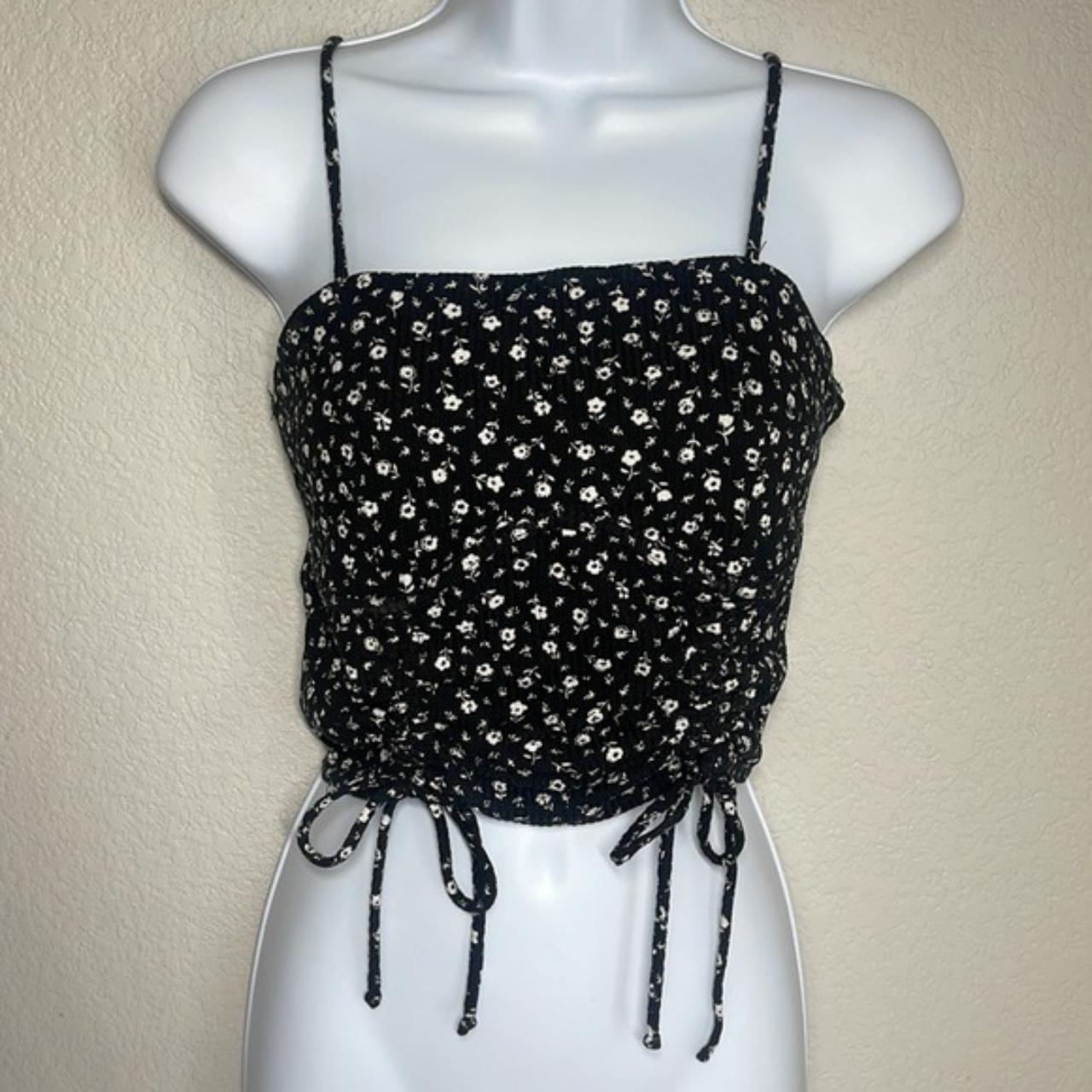 Chocolate USA Juniors Black Floral Print Ruched... Depop