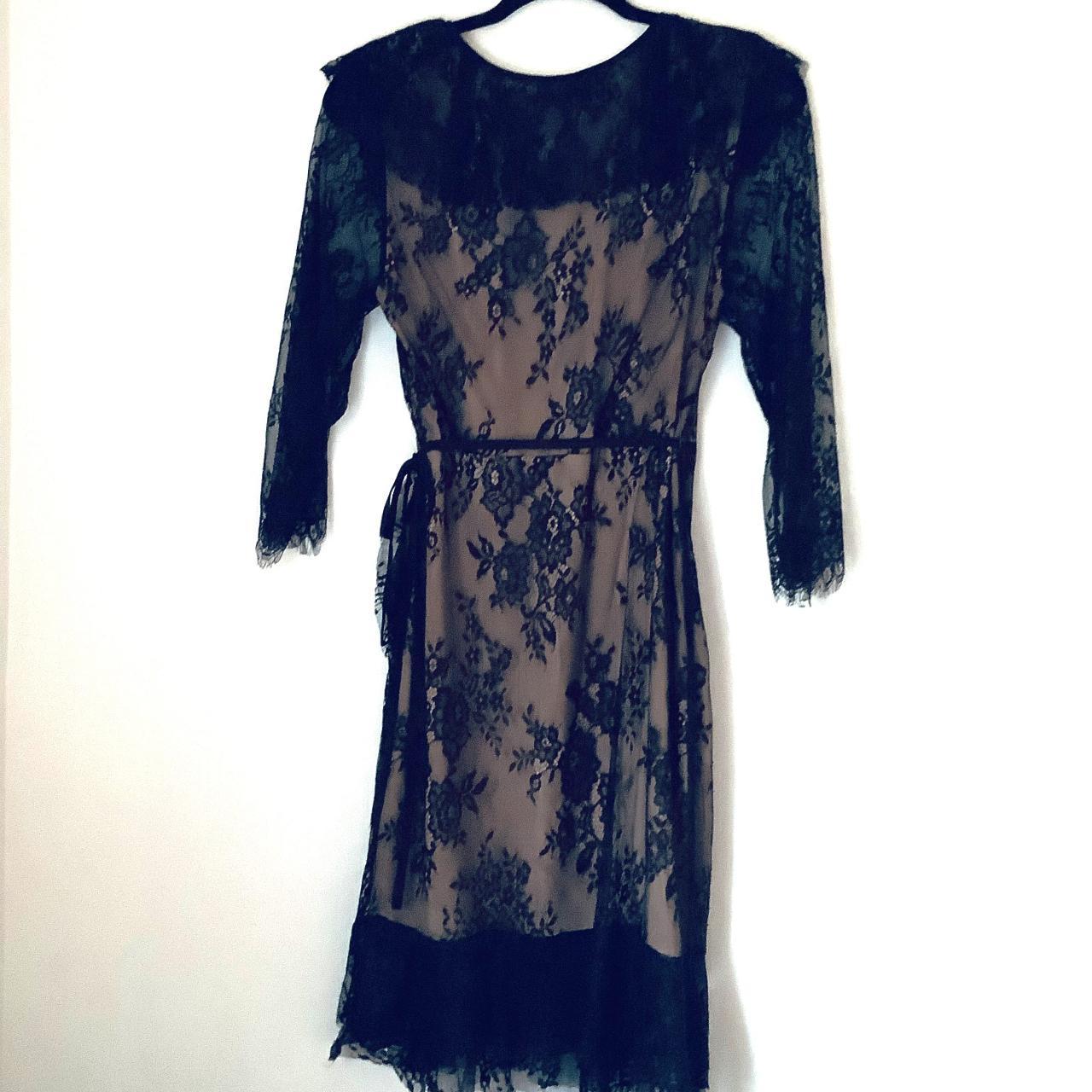 Francesca’s Kaylee L3 Black lace wrap dress with tan... - Depop