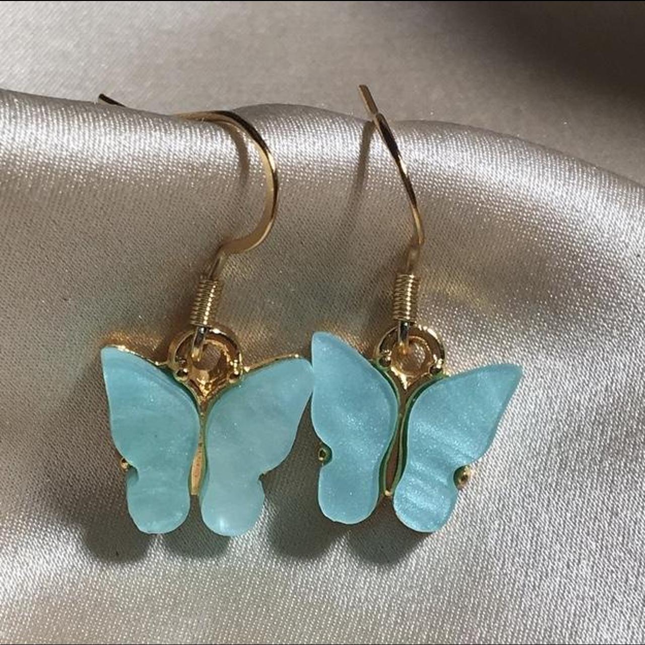 Aqua blue butterfly earrings 🦋 ️Handmade by me... - Depop