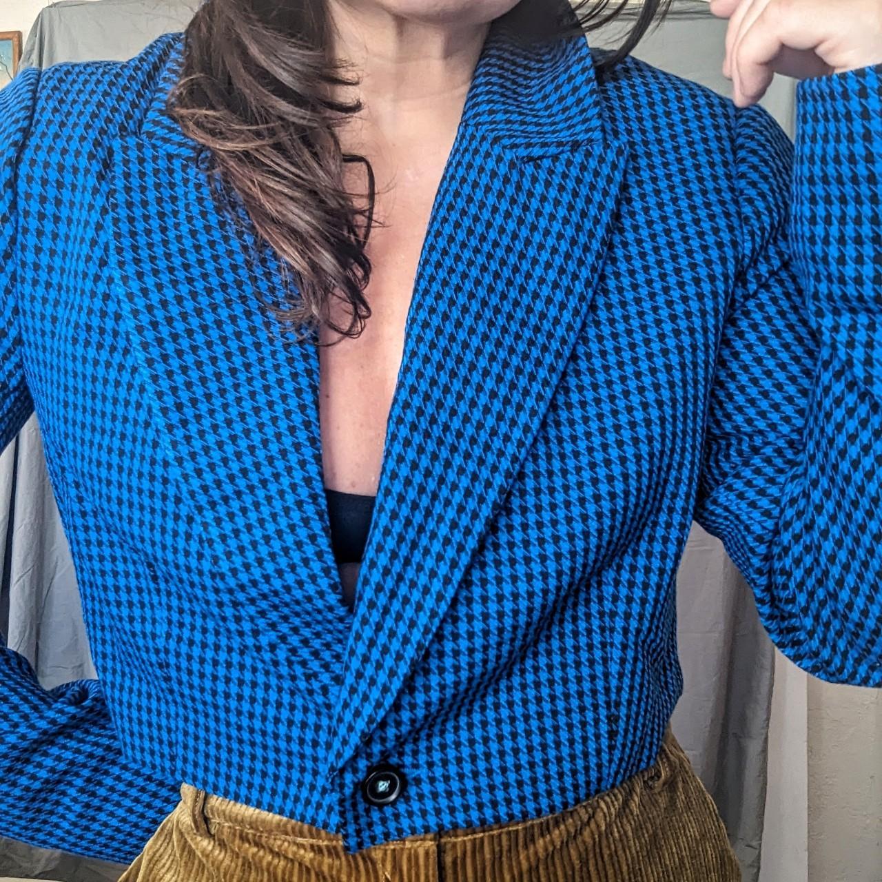 Miss Selfridge cropped blue houndstooth blazer size