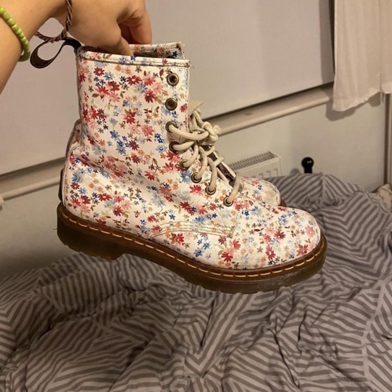 Dr Martens, 1460 Little Flowers, White Size UK... - Depop