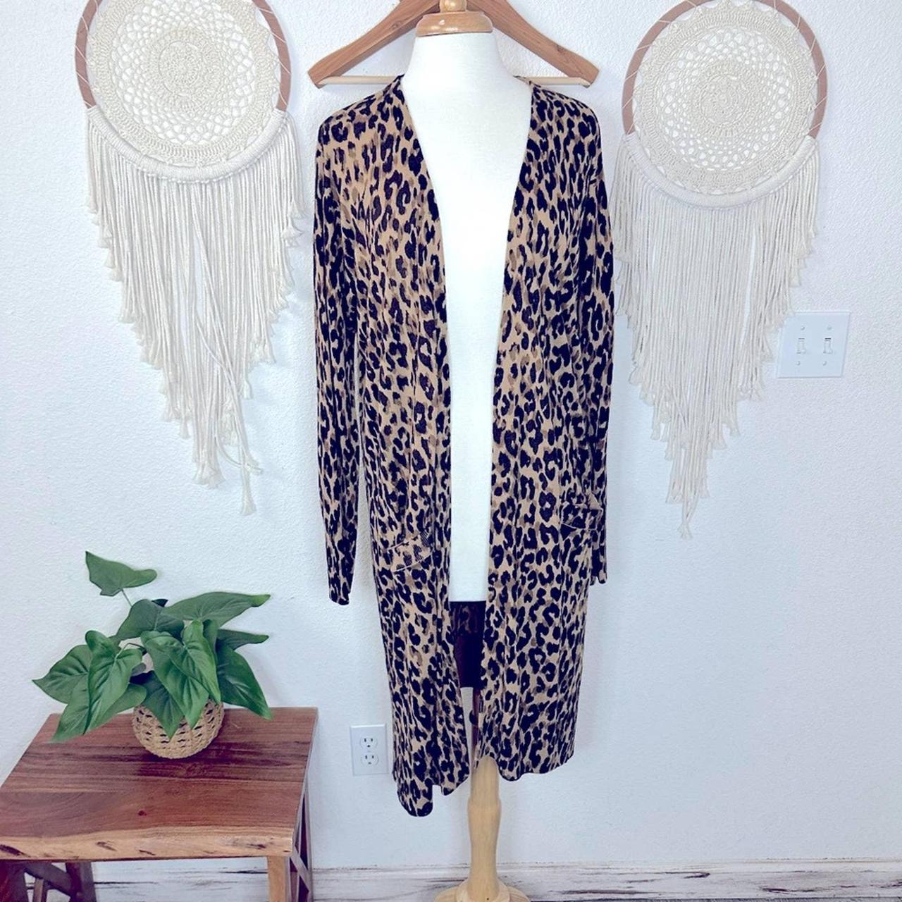 Halogen merino wool blend leopard print duster long Depop