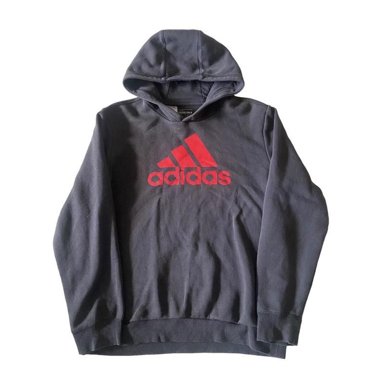 ADIDAS FADED VINTAGE HOODIE, GREY/RED FITS LIKE... - Depop