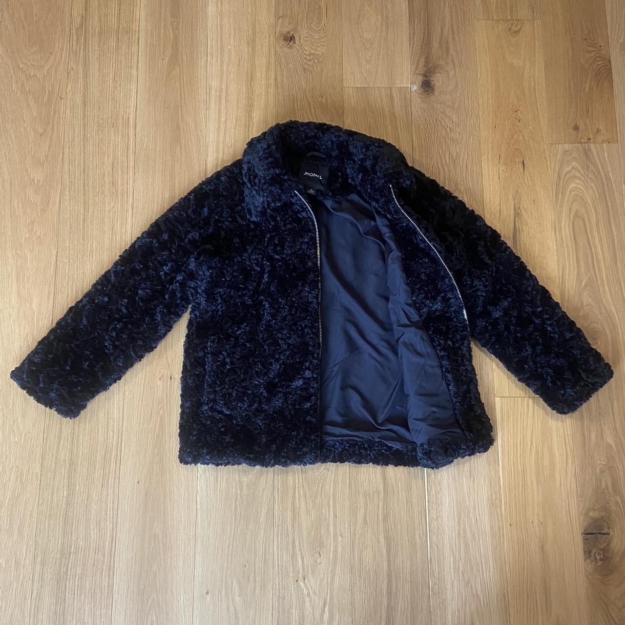 Monki curly faux fur boxy jacket in black Depop