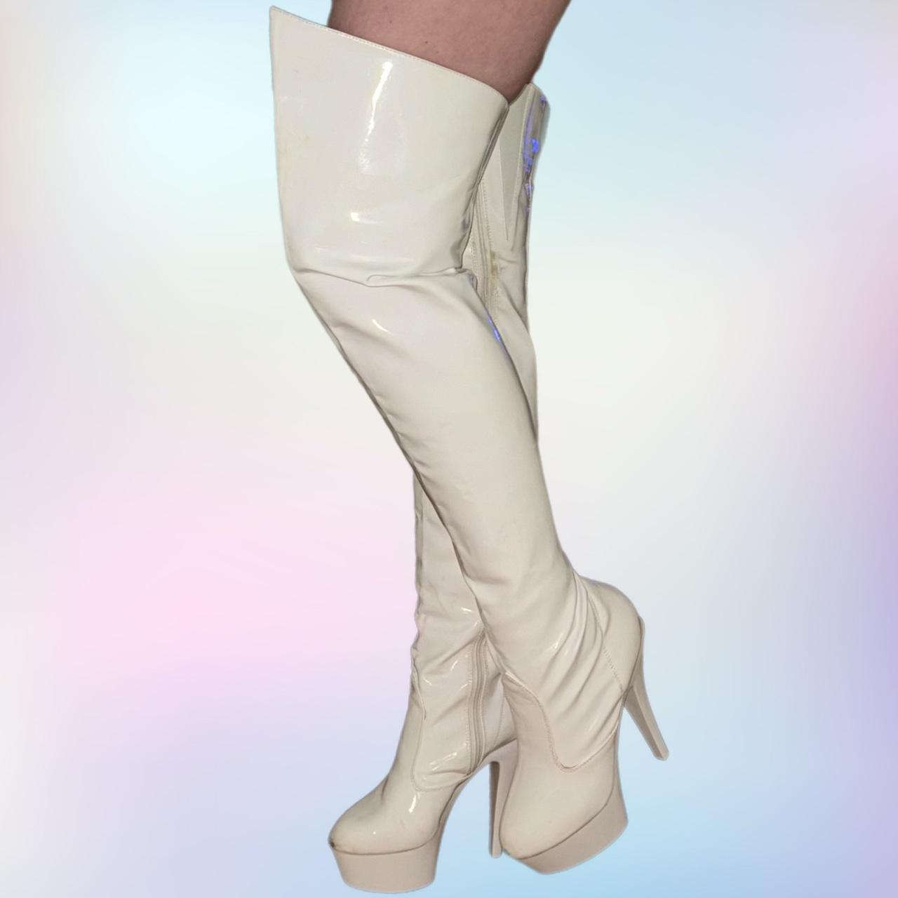 White thigh high stripper pole dancing boots Size... - Depop