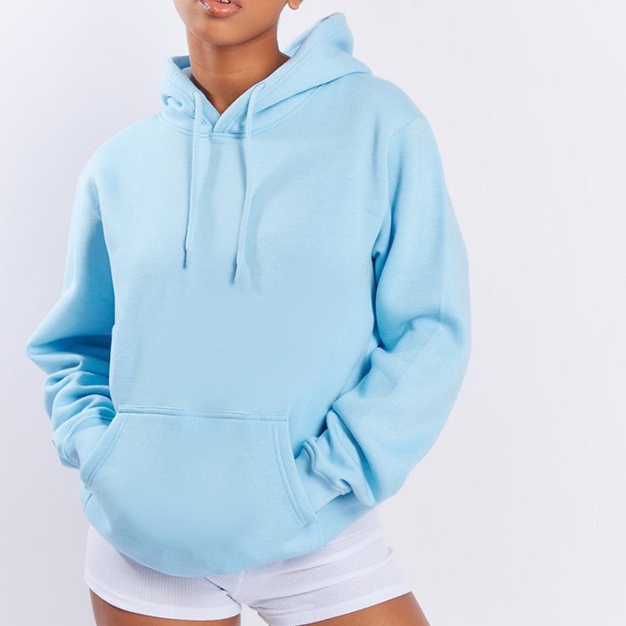 prettylittlething baby blue hoodie, size- M