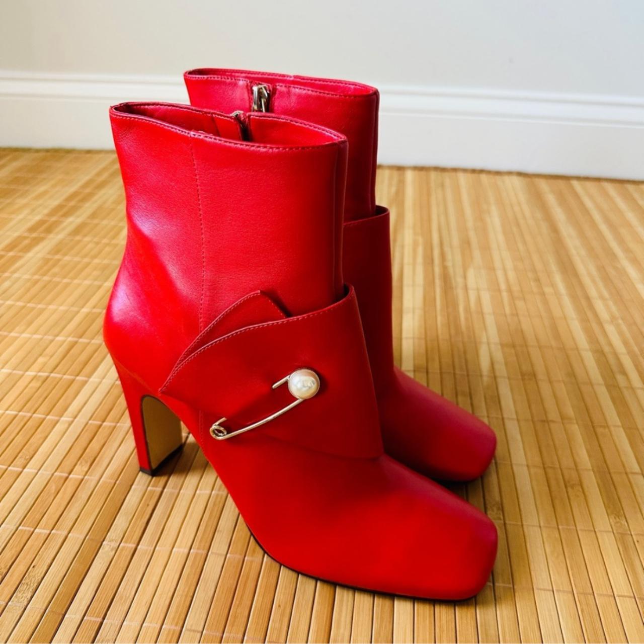 Nine West Red Genuine Leather Booties with Pleat