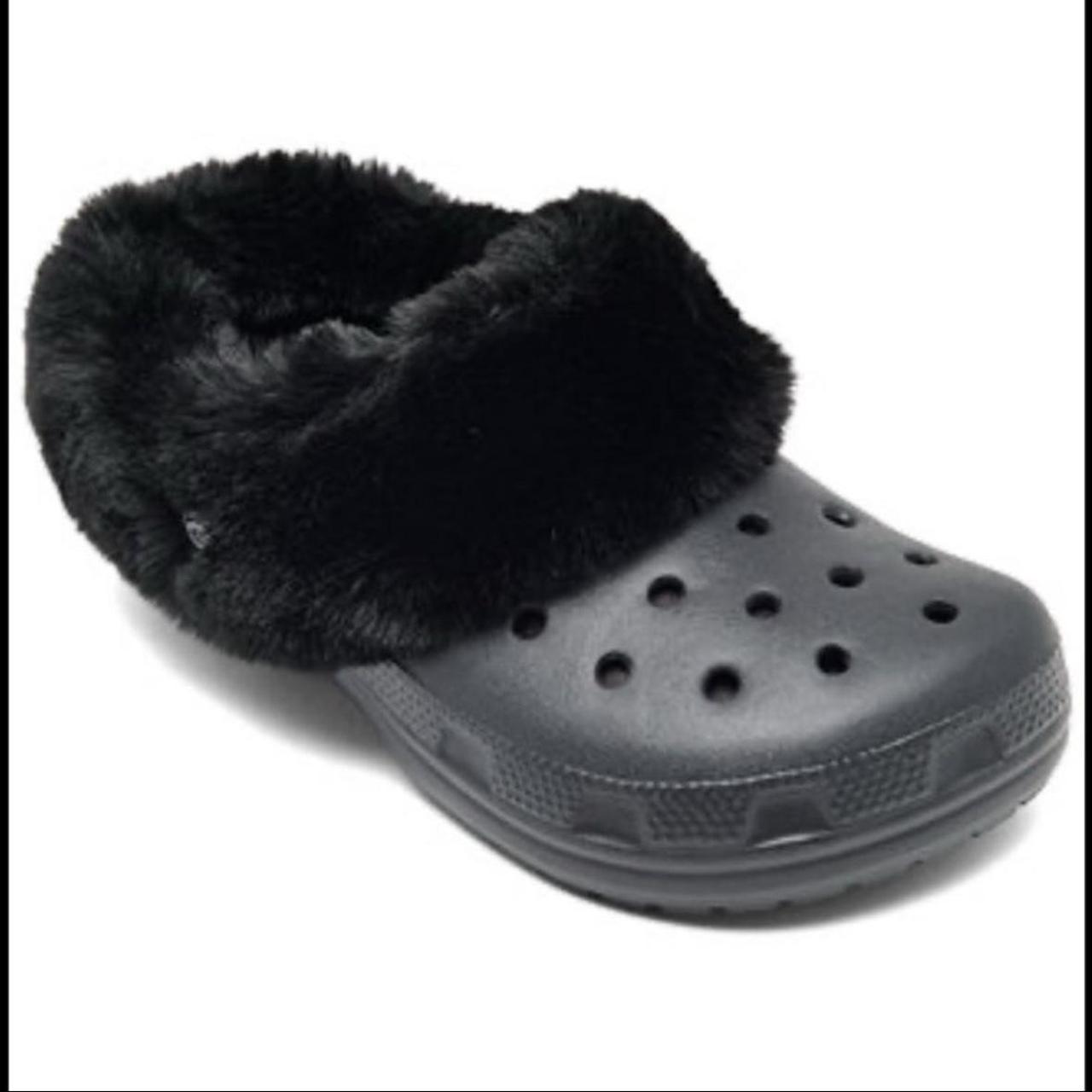 Crocs Mammoth Faux Fur Lined Clogs Shoes Black Slip... - Depop