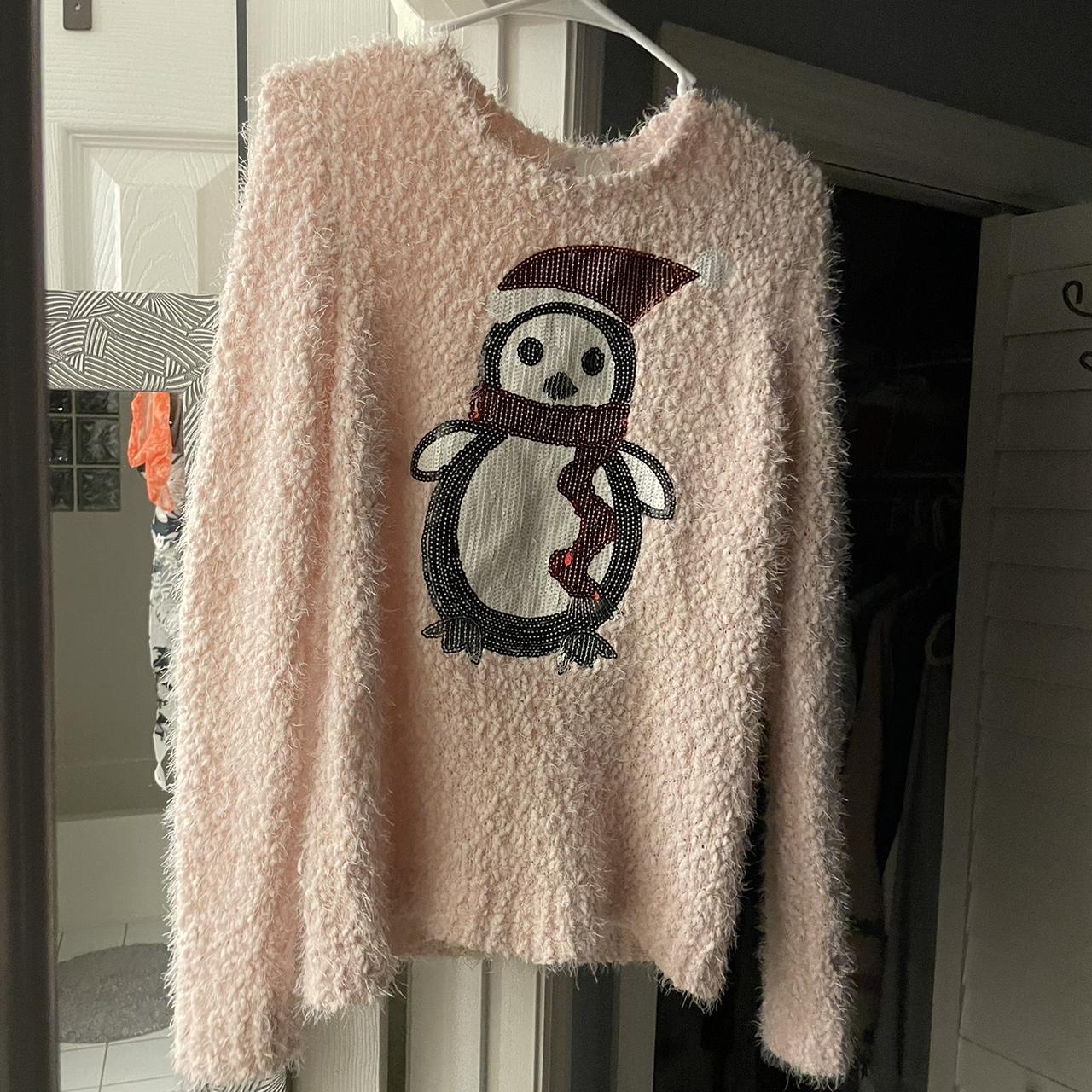 Fuzzy pink penguin Christmas New with Depop
