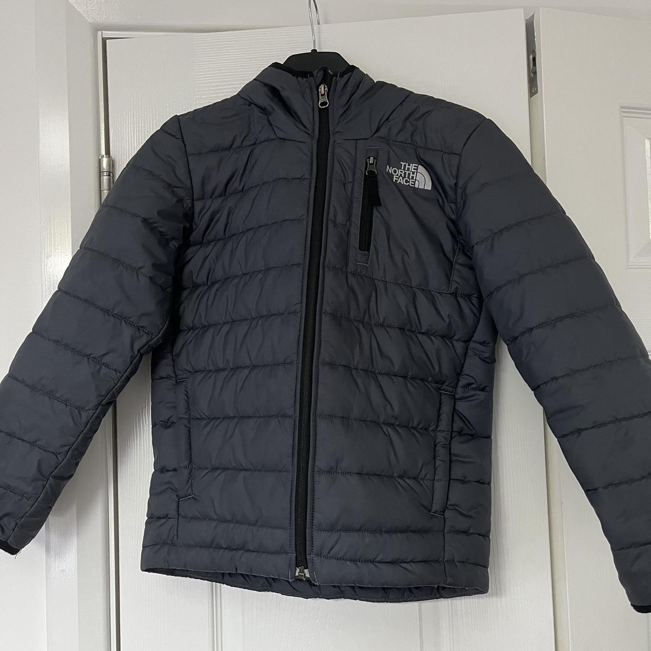 Grey North face Junior Medium Jacket Too late to... - Depop