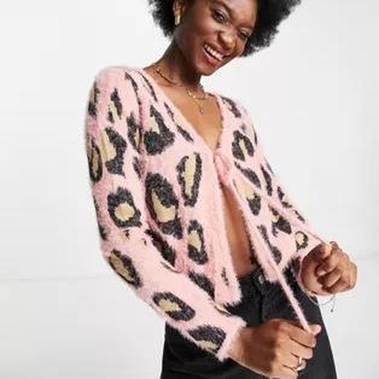 Pink leopard cardigan hotsell