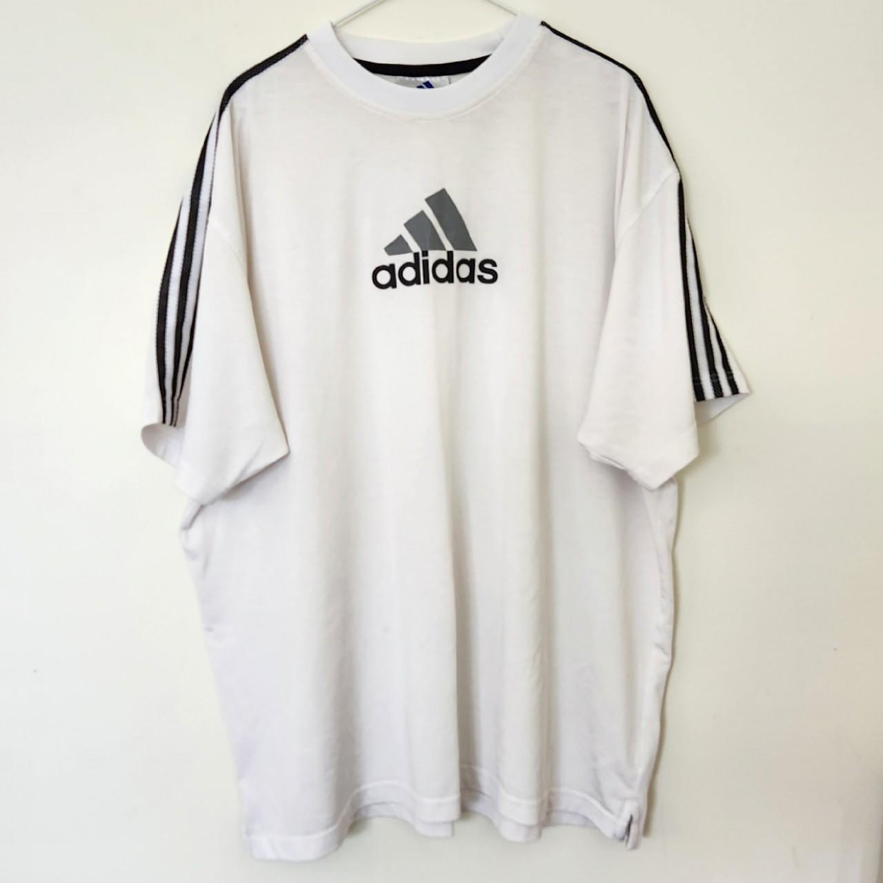 Vintage 90s Adidas White/Black Tshirt. Size XXL... - Depop