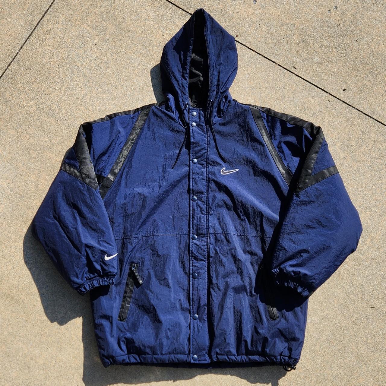 Vintage Nike Sportswear White Tag Navy Blue Puffer... - Depop