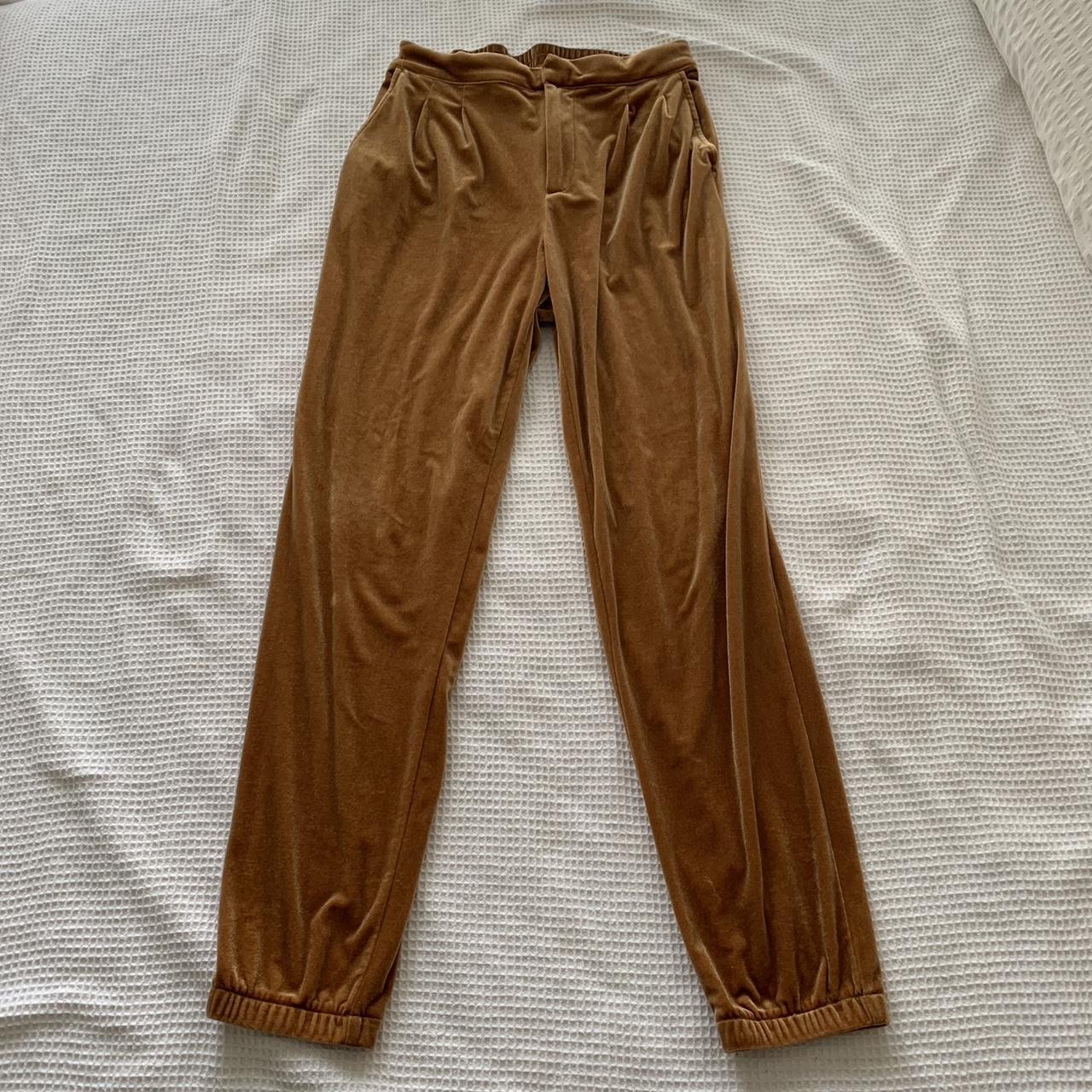 Gap velvet joggers in an orange gold color. button. Depop