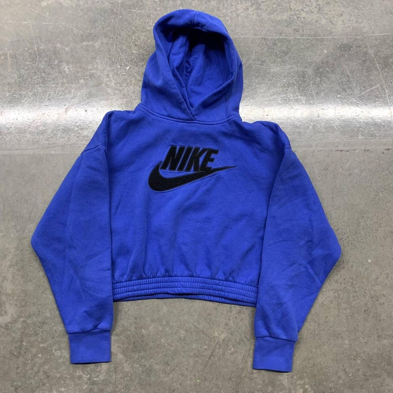 VINTAGE Y2K NIKE EMBROIDERED BLUE CROP HOODIE -OPEN... - Depop