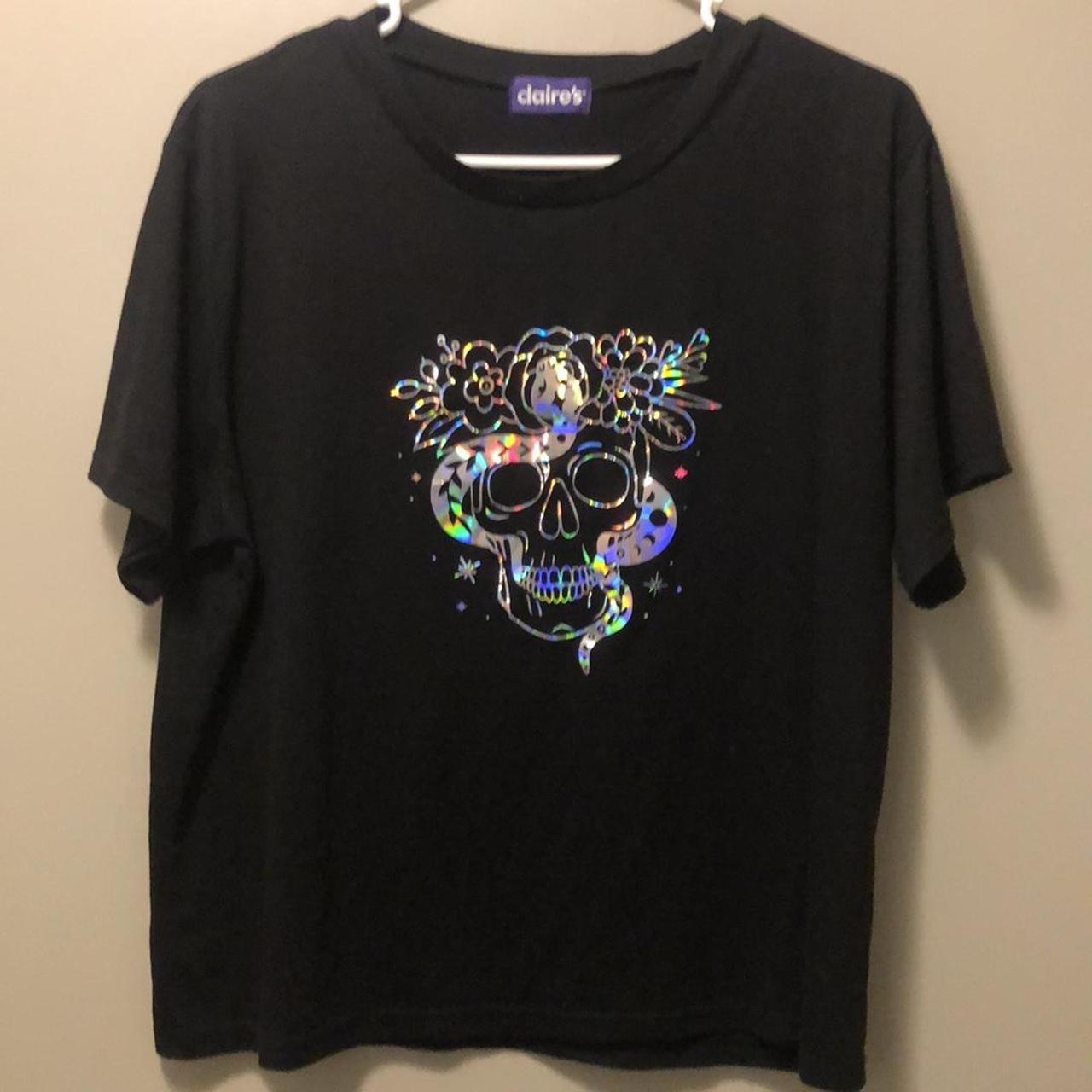 Claire’s skull shirt. Black. One size. L23”. Great... Depop