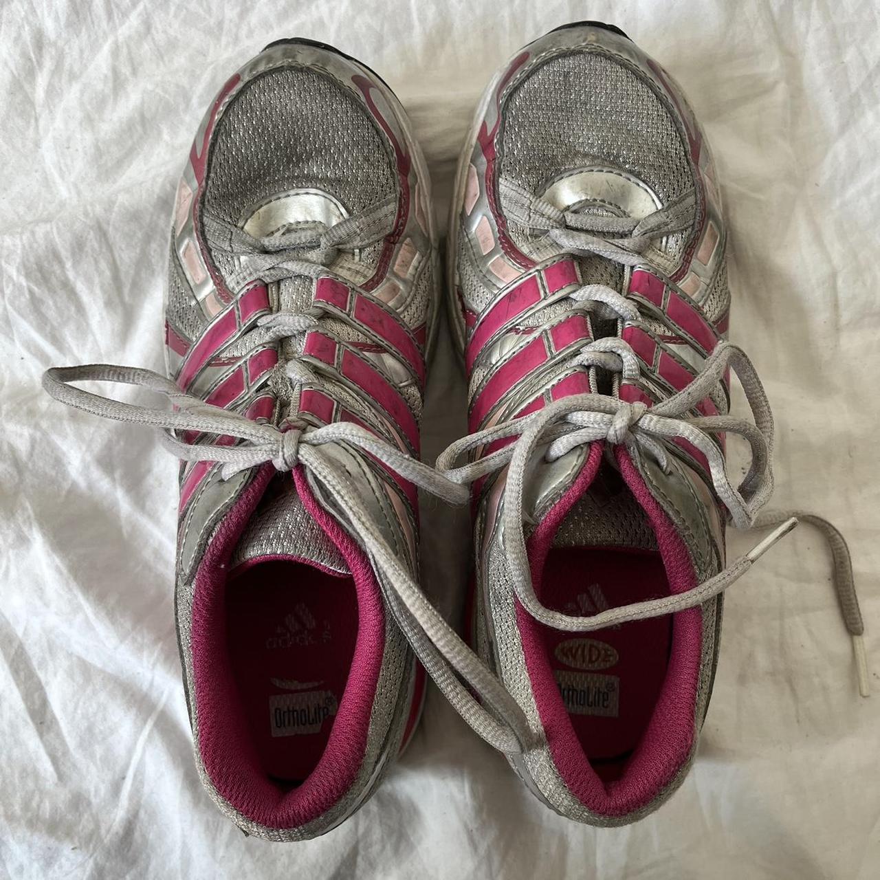 pink and silver adidas sneakers youth 4 fits Depop