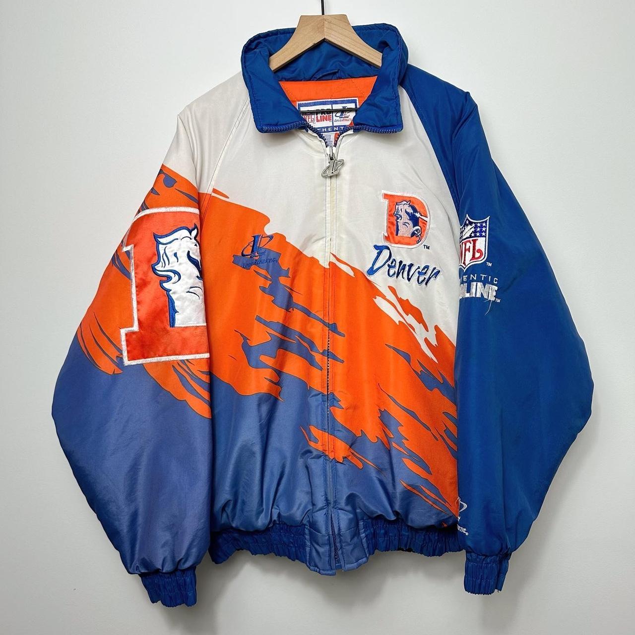 Vintage Starter NFL Denver Broncos Satin Bomber Jacket L Blue USA Quilted  90s