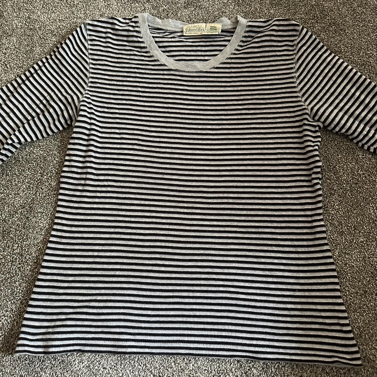 Vintage gray and black thin striped thermal long... - Depop