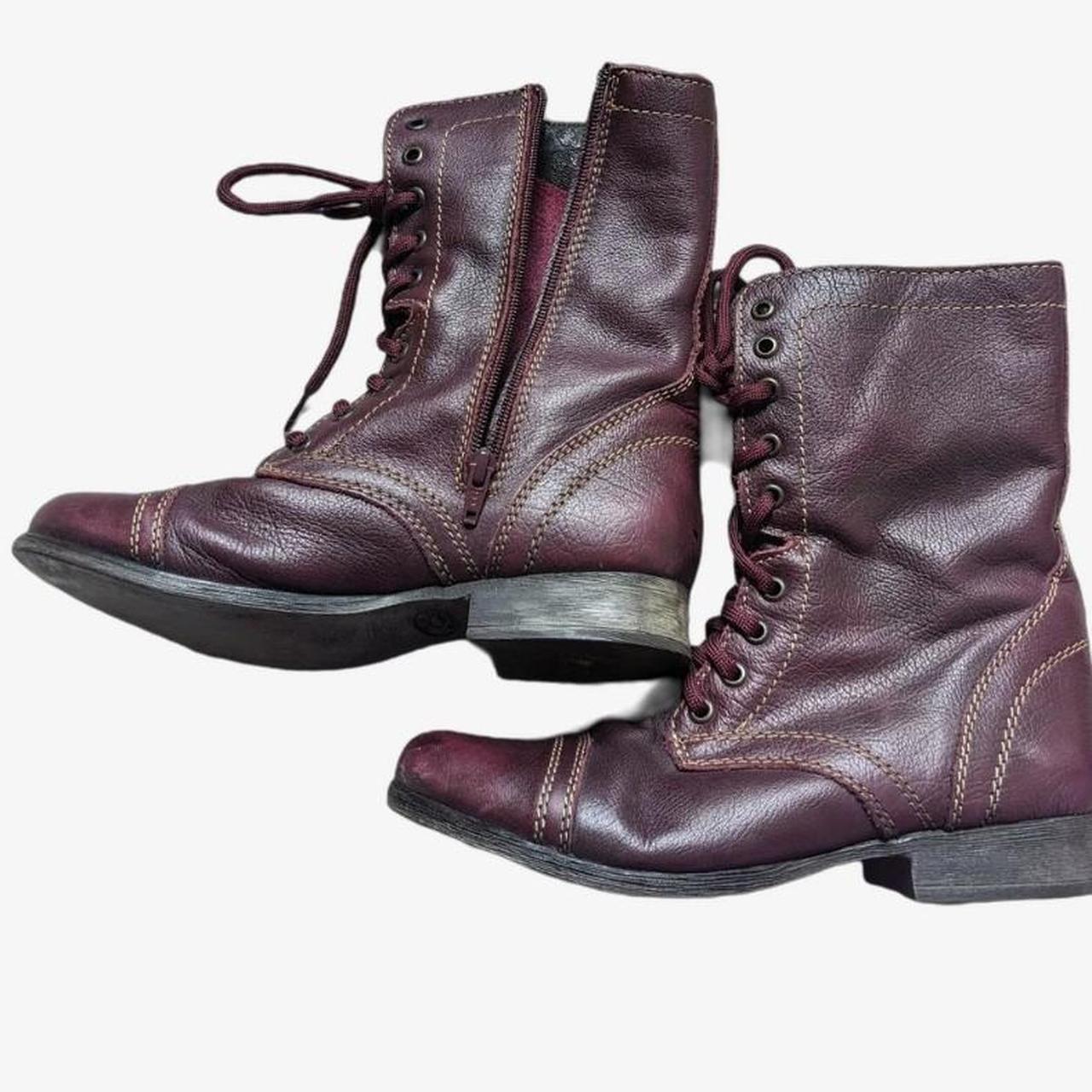 Steve Madden Burgundy combat boots mid calf length... - Depop