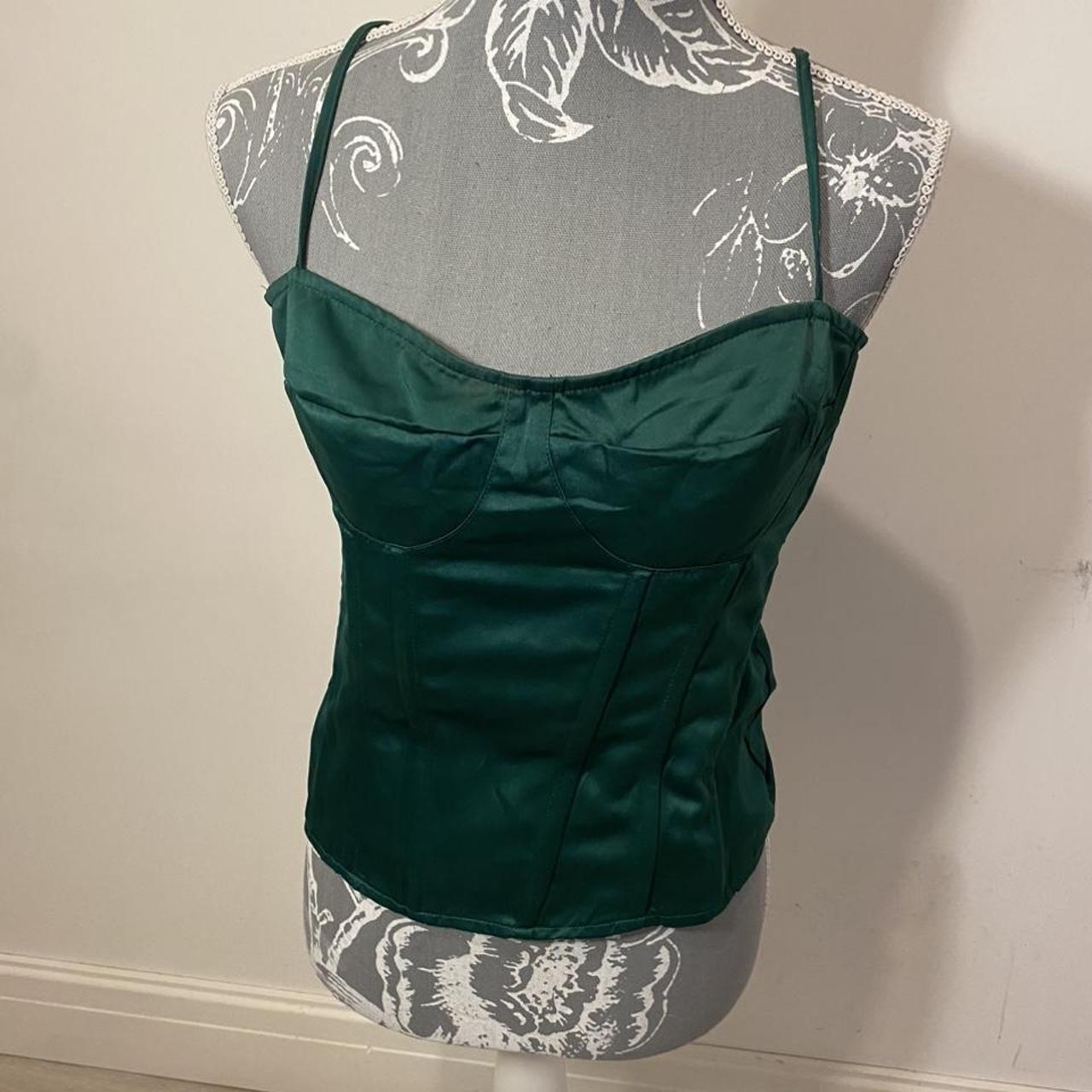 Emerald Green Satin Woven Cup Detail Strappy Corset