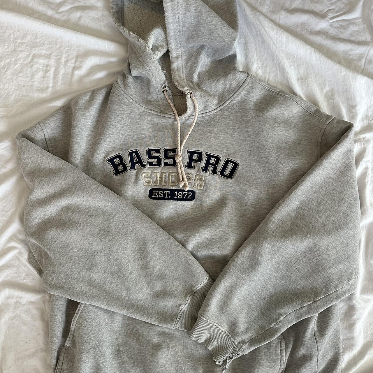 oversized bass pro shop hoodie w/ distressing - Depop