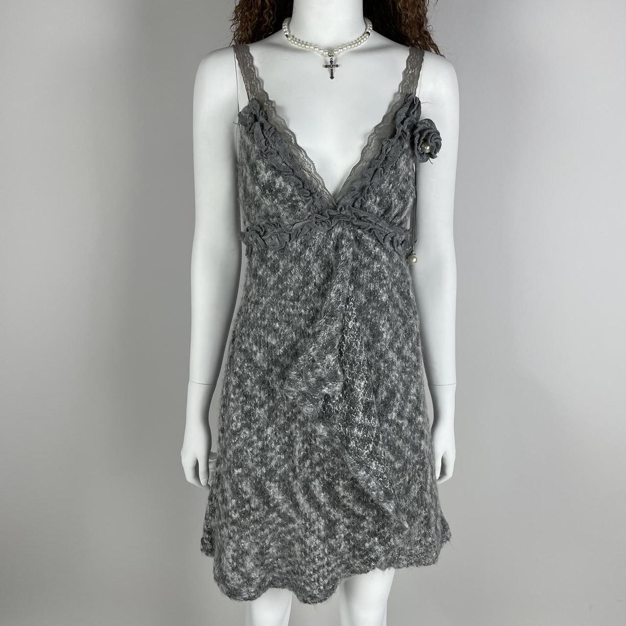 Vintage fairy core zone bleue gray lace knit cami... - Depop