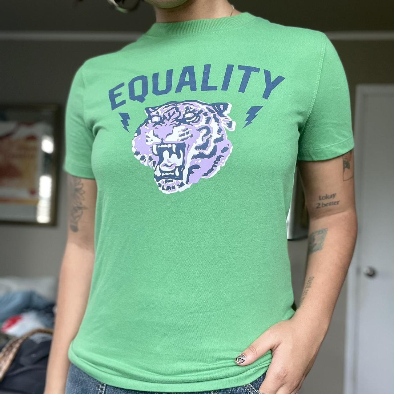 Green equality tiger graphic tee—very cool graphic... - Depop