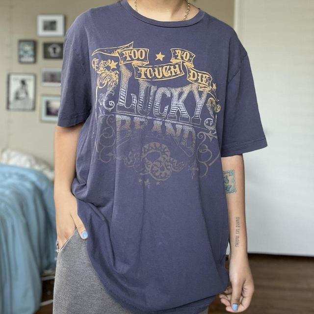 NAVY LUCKY BRAND GRAPHIC TEE- “Too Tough To Die”