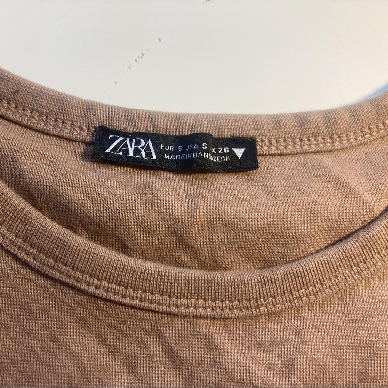 brown zara cropped fitted tee small stain on the... Depop