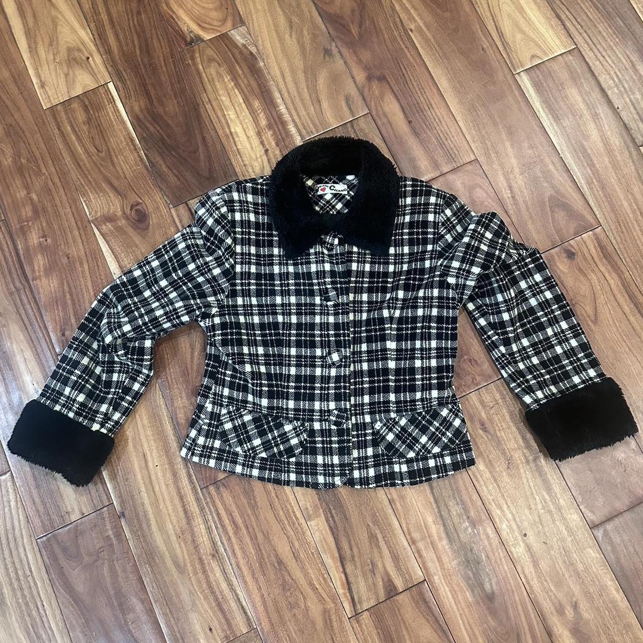 1990s Plaid jacket with fur collar and cuffs best. Depop