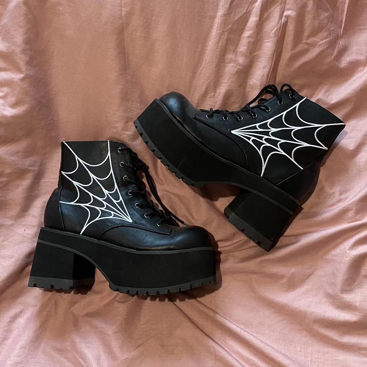 Demonia boots ranger 105 embroidered spiderweb... - Depop