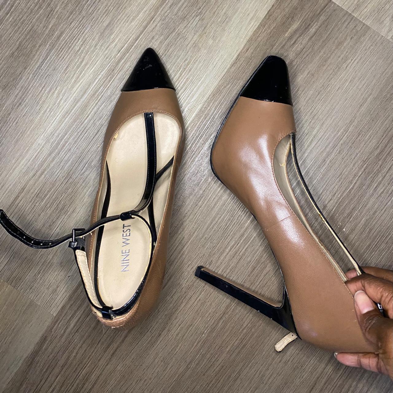 Nine West Breezy T strap Tan and black Pointed toe Depop