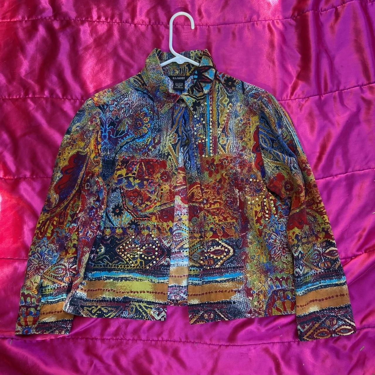 Super fun patterned bedazzled jacket... - Depop