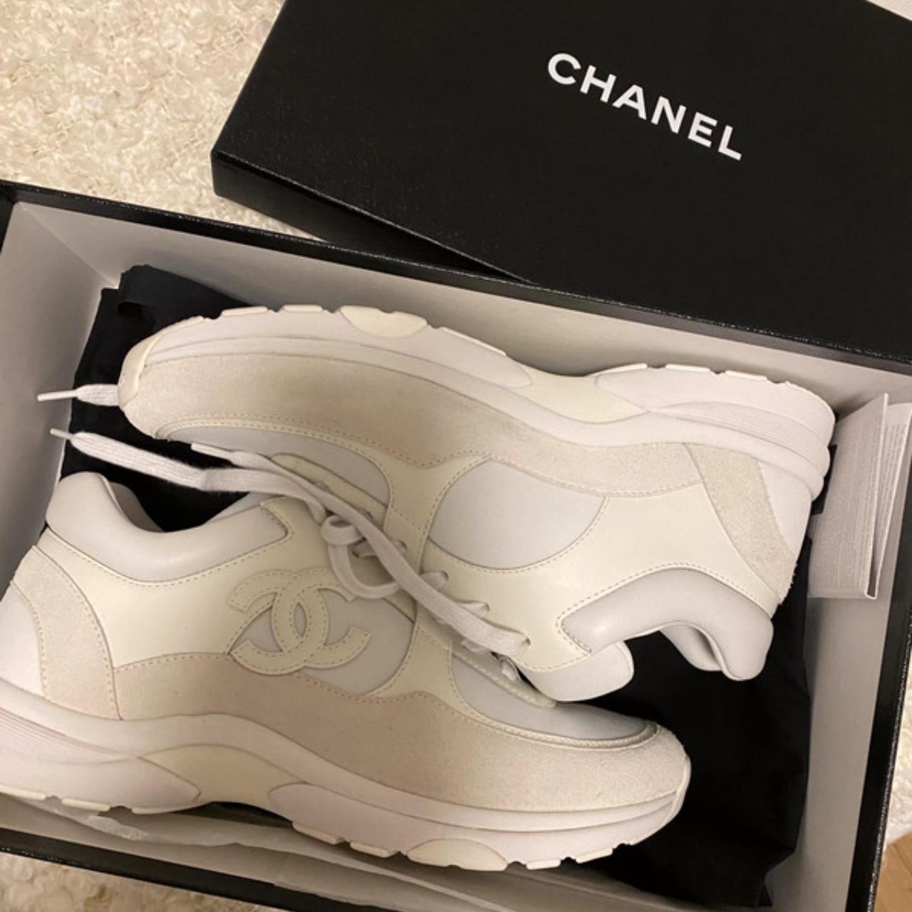 Triple white chanel on sale sneakers