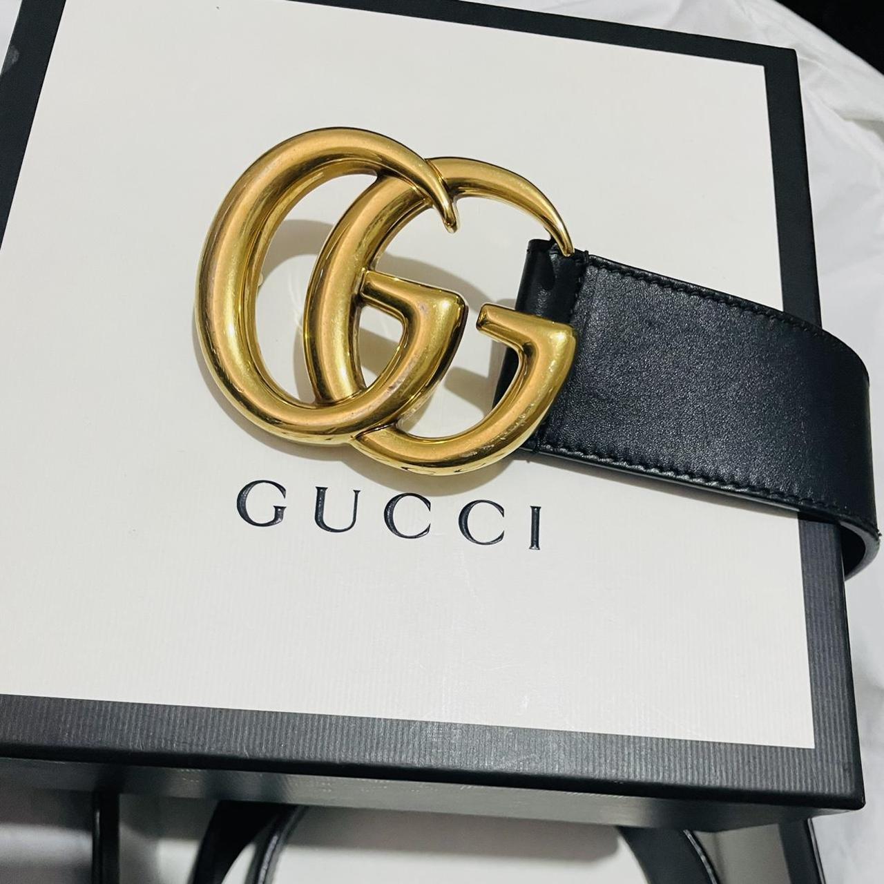 Gucci Women's Black and Gold Belt | Depop