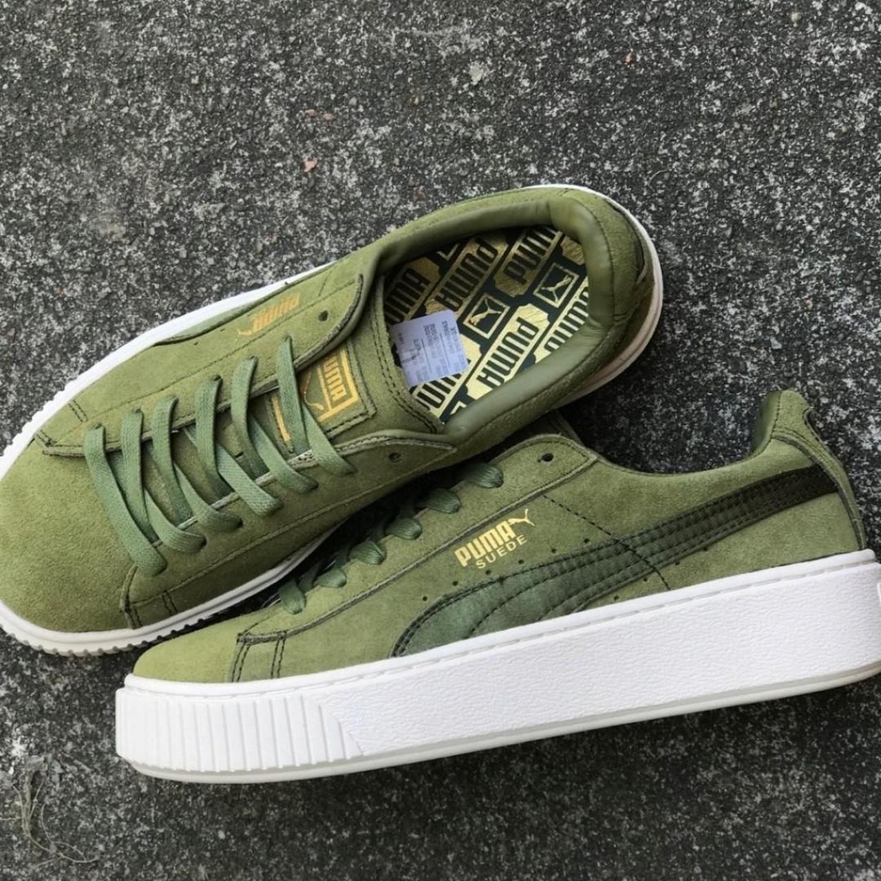 Olive green Khaki Puma suede platform runners size 6