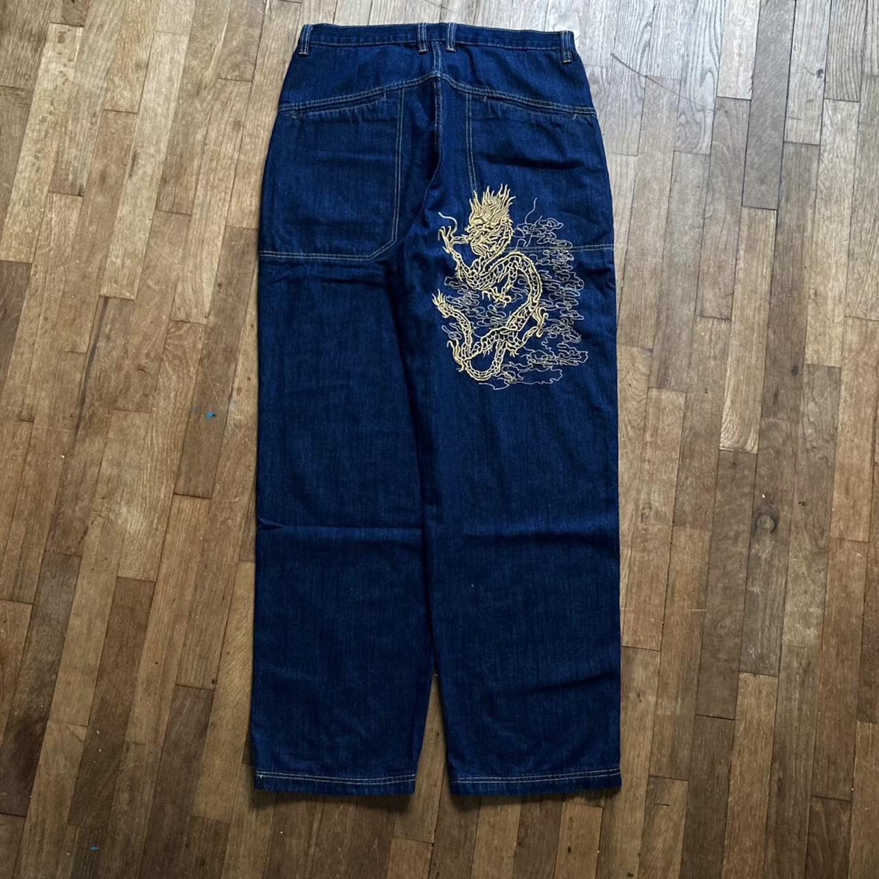 y2k embroidered dragon jeans Super cool... - Depop