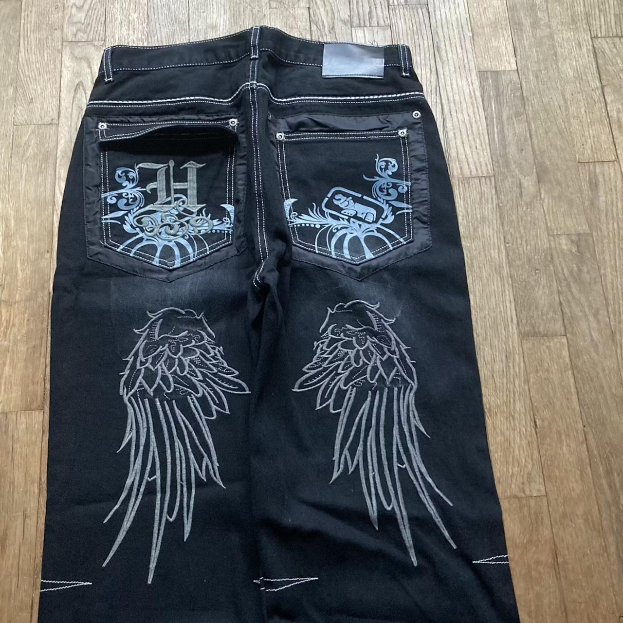 y2k/2000s baggy embroidered jeans Size 34 x... - Depop