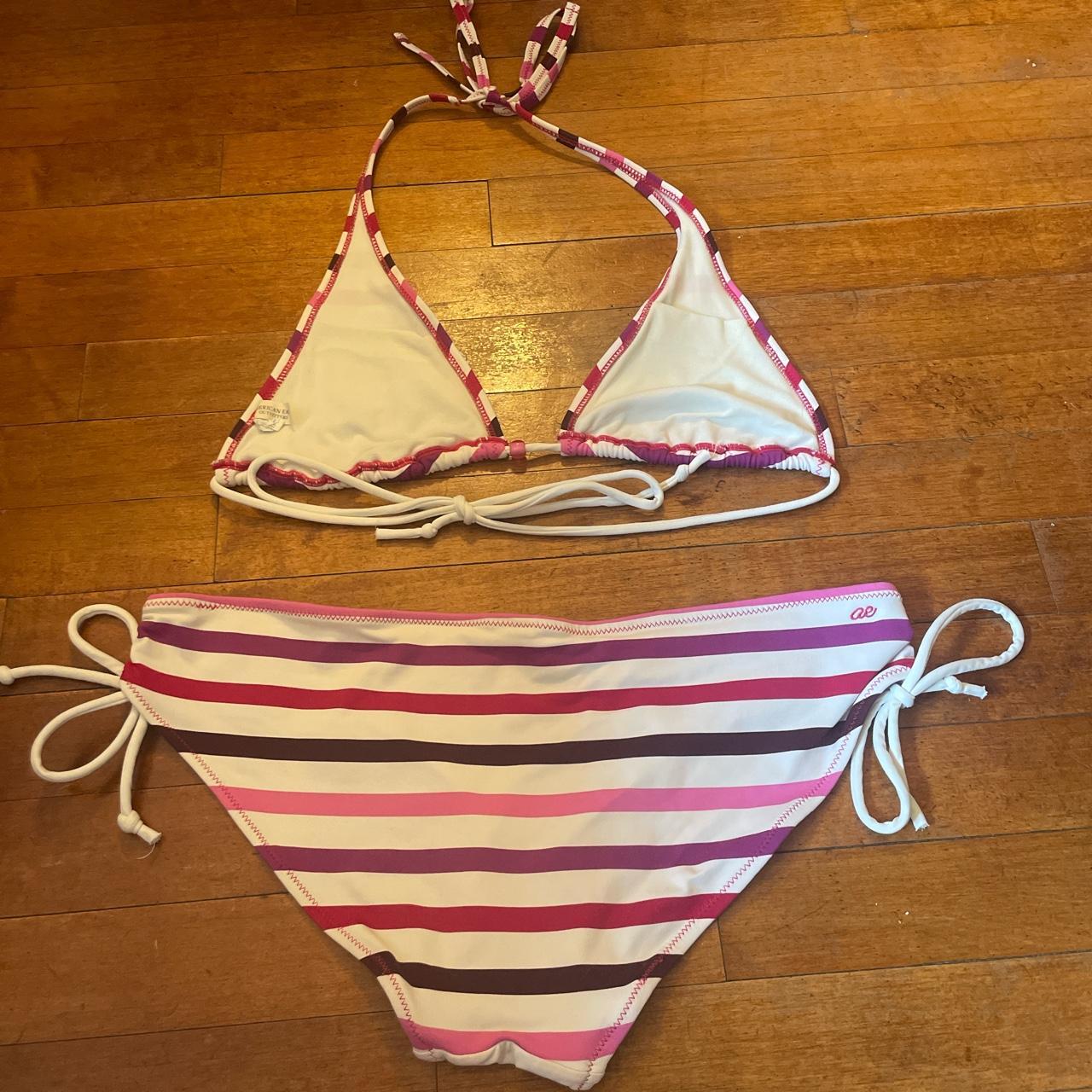 2000s Striped American Eagle Bikini Set Low Depop