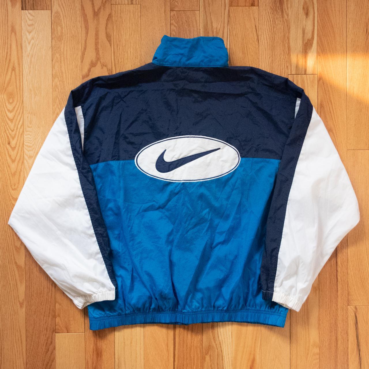 90's Nike Blue/White Swoosh Lightweight Windbreaker... - Depop