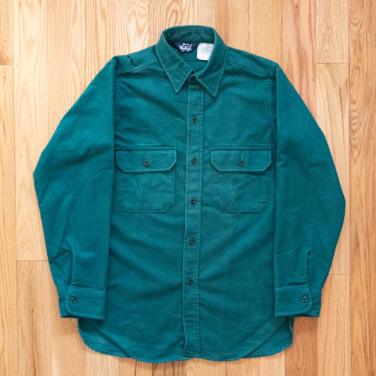 VTG Woolrich Men's Green Chamois Flannel Button Up... - Depop