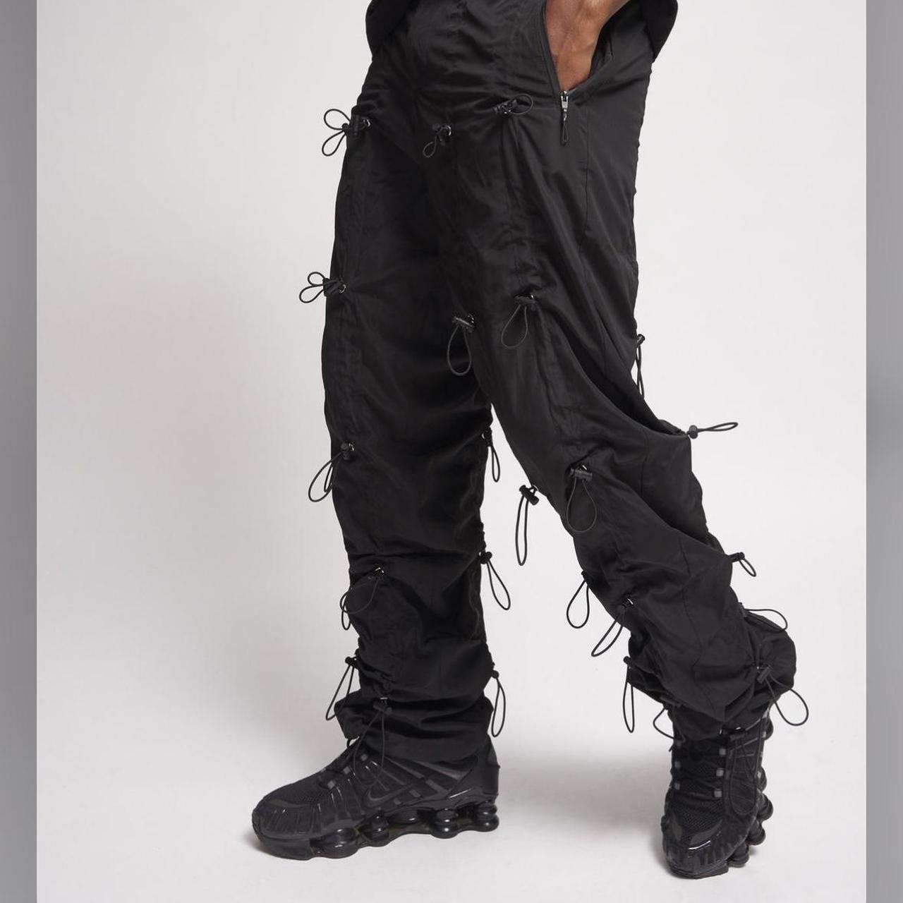 Nylon Bungee Ruched Cargo Pants - Black