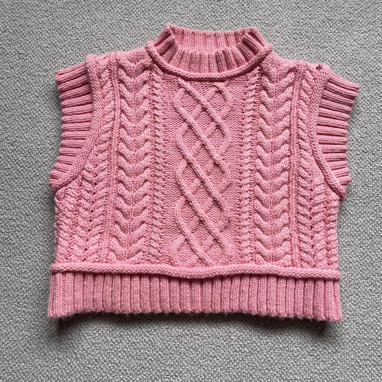 Zara pink knitted crop sweater vest cable knit,... Depop