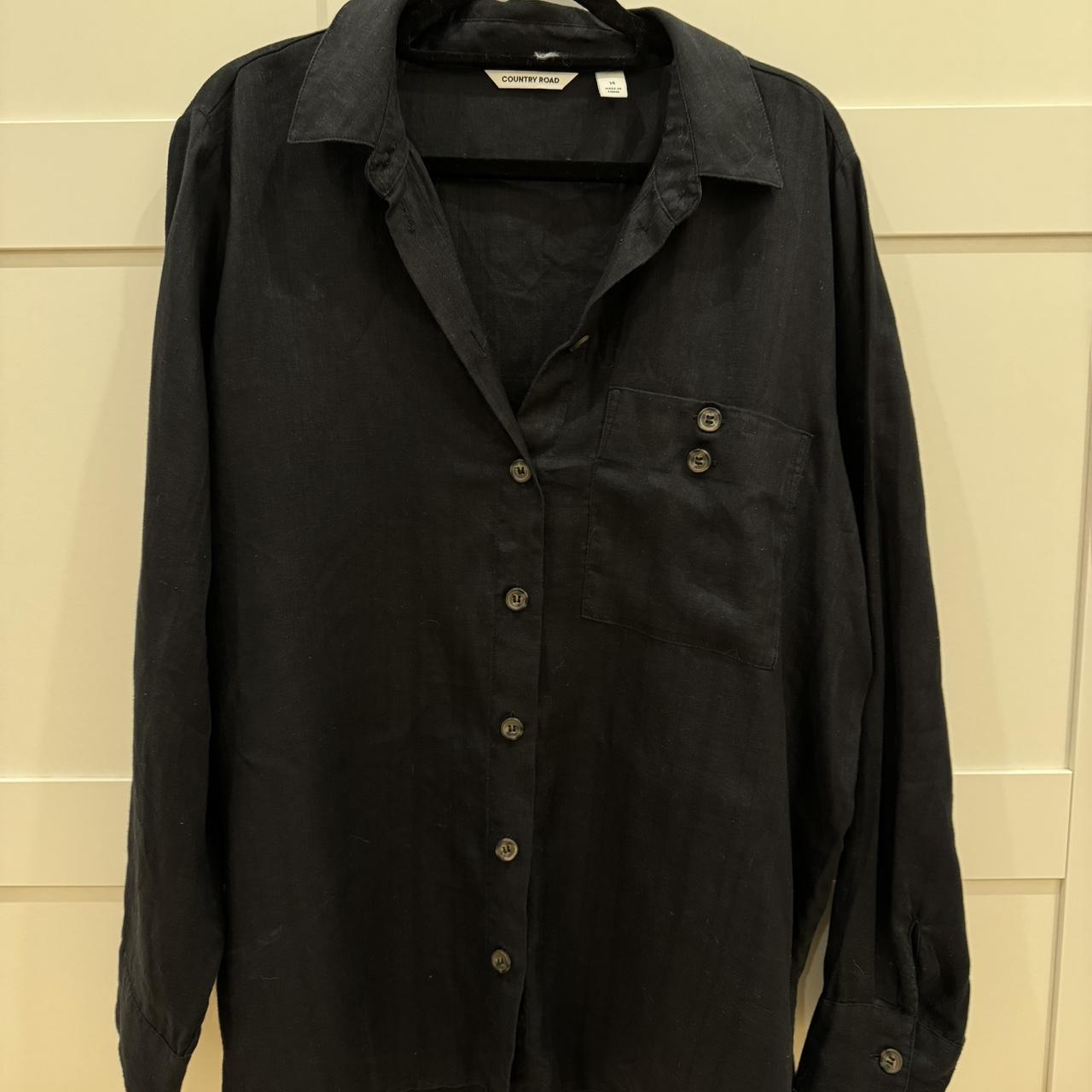 Country road black linen shirt Size 14 Worn twice - Depop