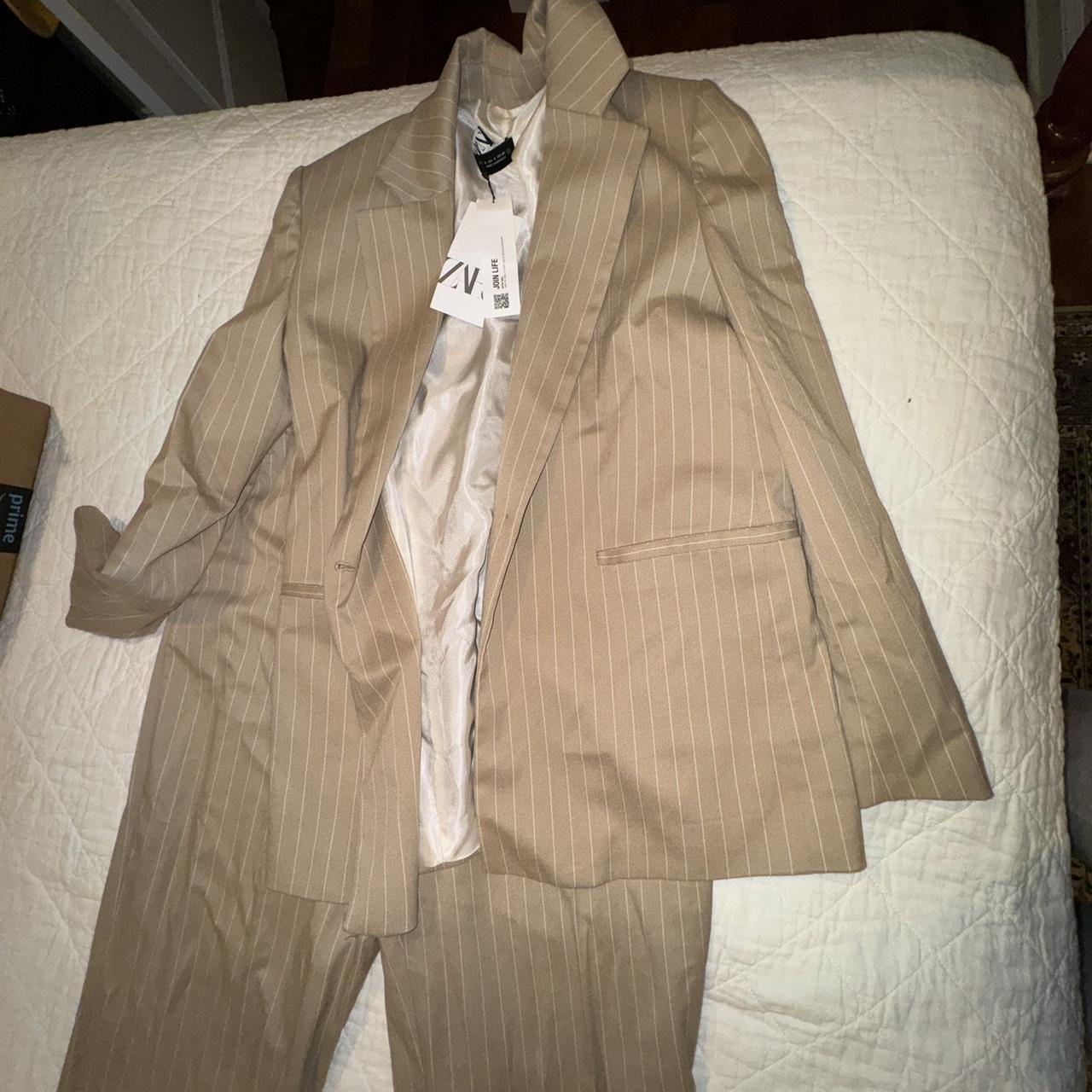 ZARA WOMAN TAUPE BROWN CAMEL STRIPED BLAZER Depop