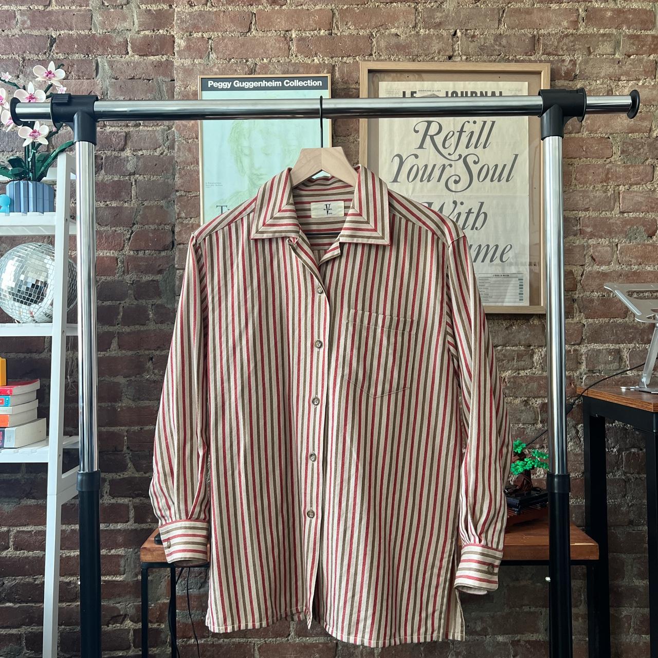 Vintage striped button down shirt with pocket. Not... - Depop