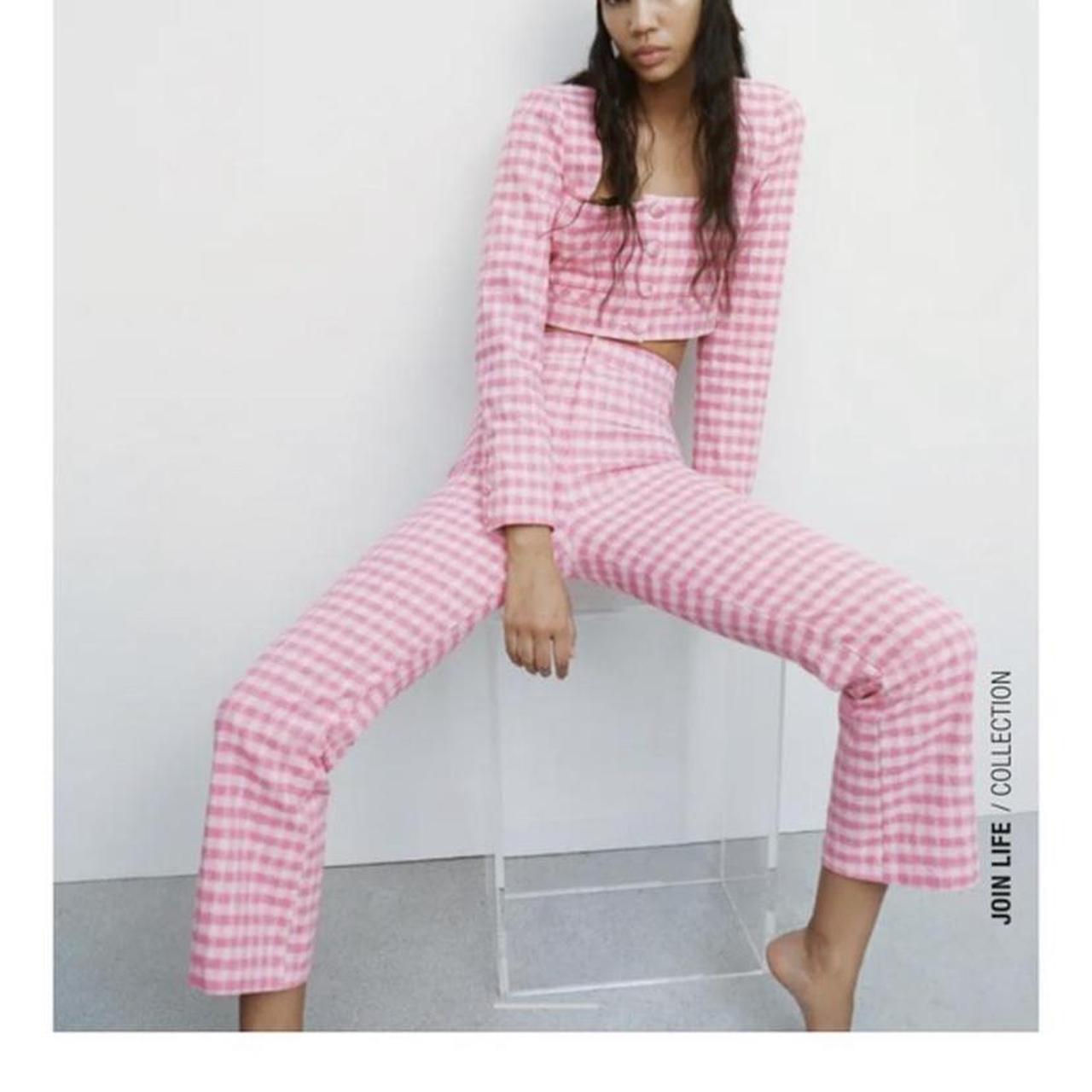 Zara pink gingham trousers UK Size M Depop